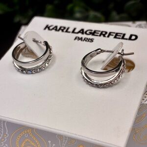 Karl Lagerfeld Silver Hoop Earrings with Crystal Accents